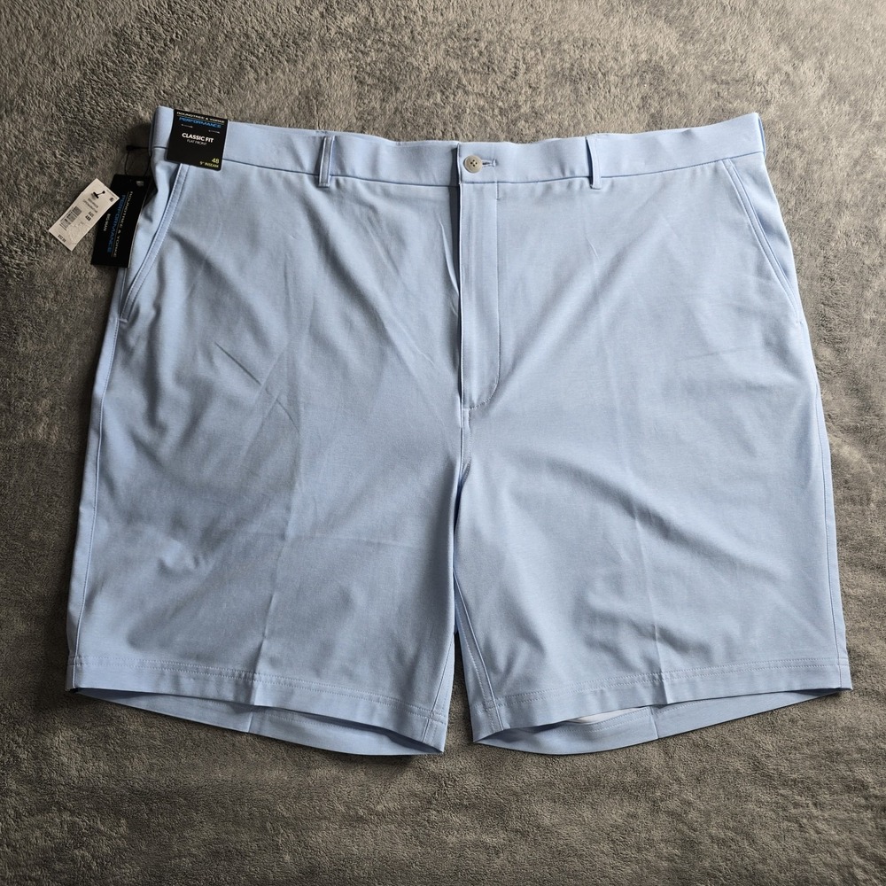 NWT Roundtree & Yorke Performance Shorts Mens 48 Blue 9" Flat Front Golf Casual